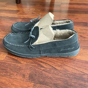 Eddie Baurer Men Suede Moccassins Size XXL 13 Dark Gray Faux Fur Lined China